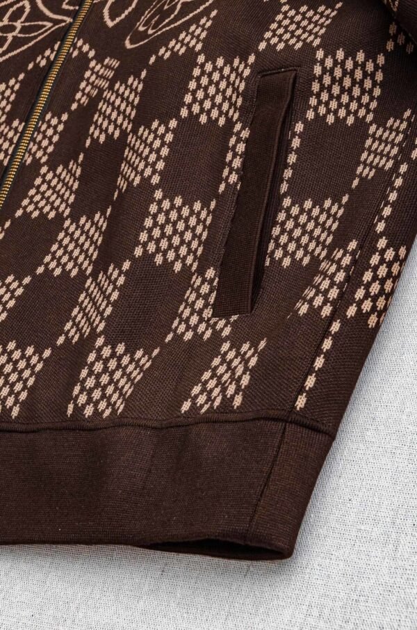 LVE Damier Panel Monogram Zip Knit Jacket – Brown