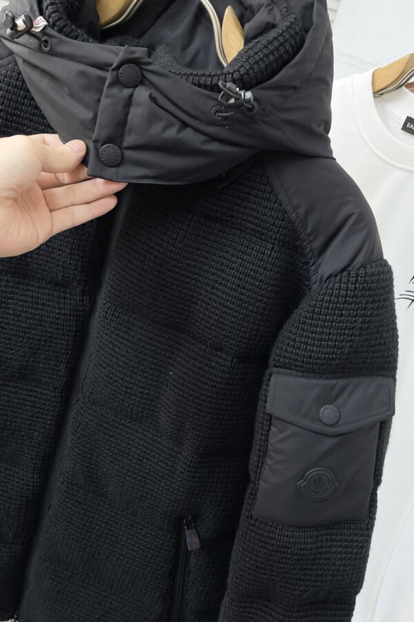 MNCLR Textured Knit Panel Hooded Jacket - Black