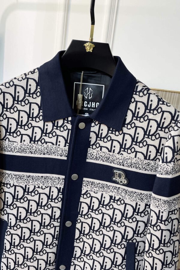 CD Monogram Jacket with Ribbed Trim - Navy