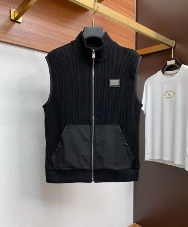 DG Ribbed Knit Zip Gilet - Black