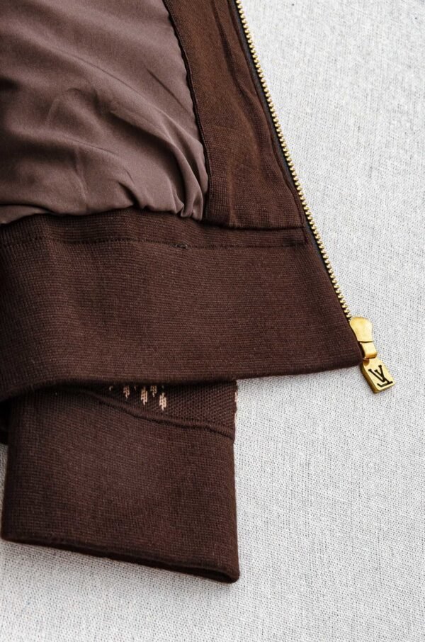 LVE Damier Panel Monogram Zip Knit Jacket – Brown