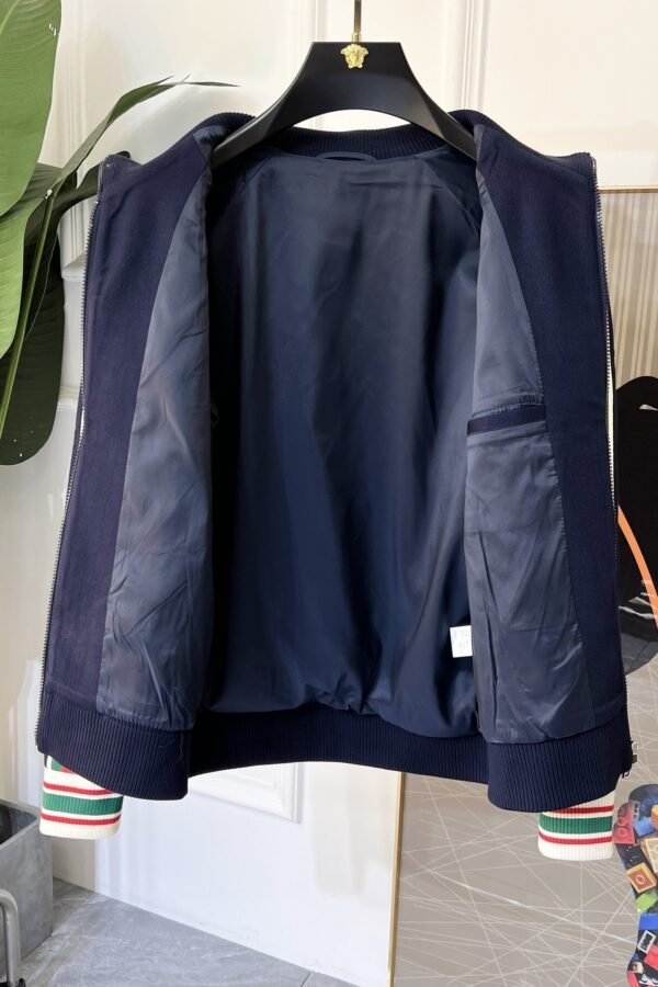 GCCI Zip-Through Jacket with Stripe Sleeves - Navy