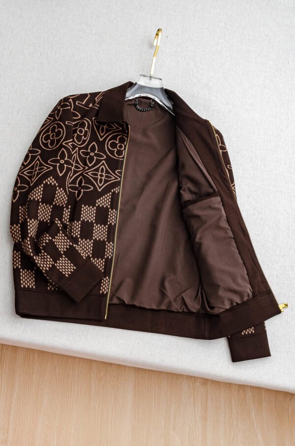 LVE Damier Panel Monogram Zip Knit Jacket – Brown