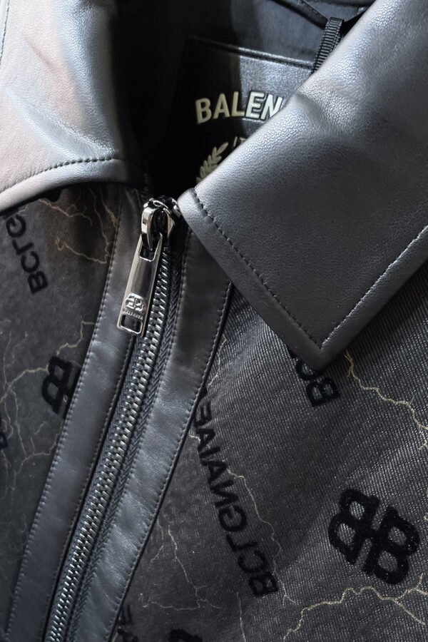 7 BLNCG BB Logo Monogram Textured Leather Jacket - Black