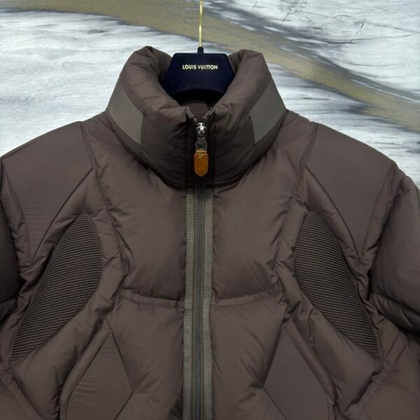 LVE Quilted Puffer Jacket with Structured Panel Design - Brown