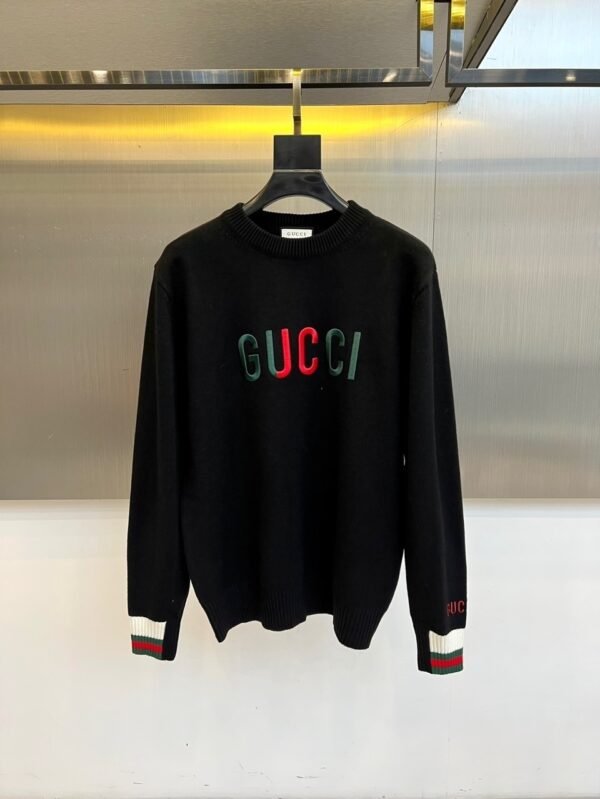 GCCI Embroidered Logo Crew Neck Jumper - Black