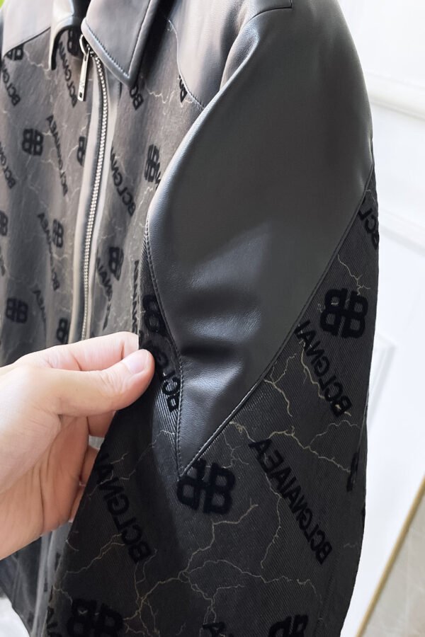 8 BLNCG BB Logo Monogram Textured Leather Jacket - Black