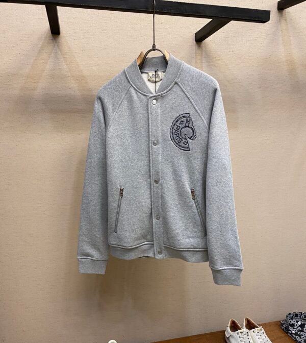 HRMS Embroidered Crest Varsity Jacket - Grey