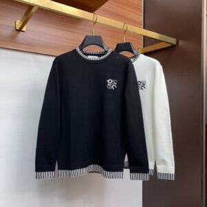 83fa157e LWE Crew Neck Jumper With Embroidered Logo and Striped Trim - Black
