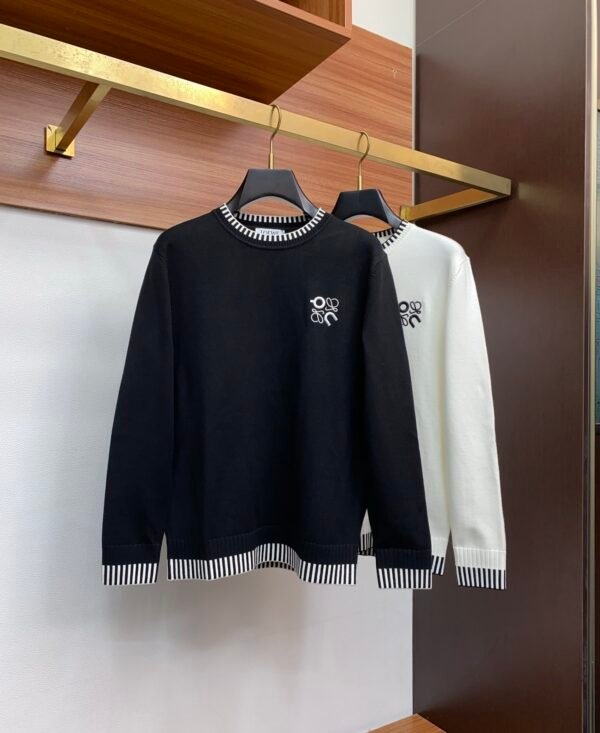 LWE Crew Neck Jumper With Embroidered Logo and Striped Trim - Black