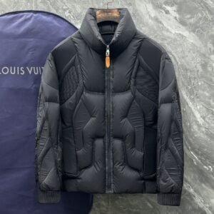 LVE Quilted Puffer Jacket with Structured Panel Design - Black