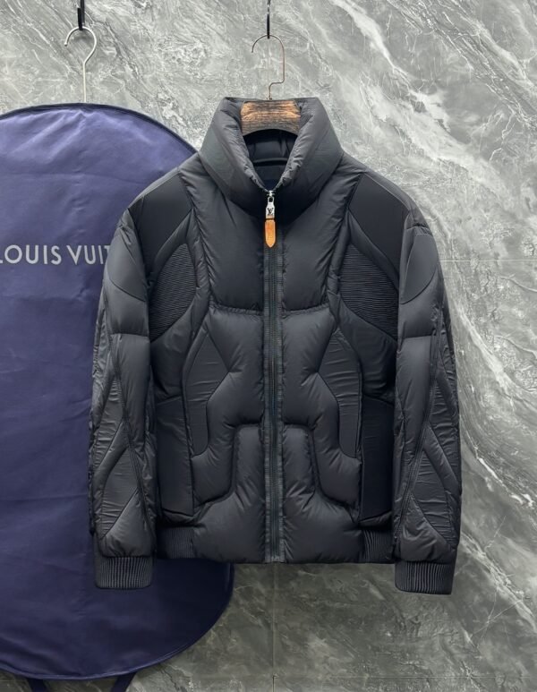 LVE Quilted Puffer Jacket with Structured Panel Design - Black