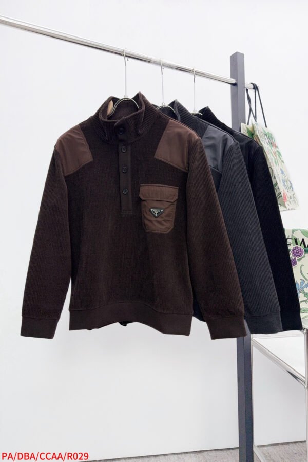 PRDA Button-Neck Jumper with Chest Pocket - Black