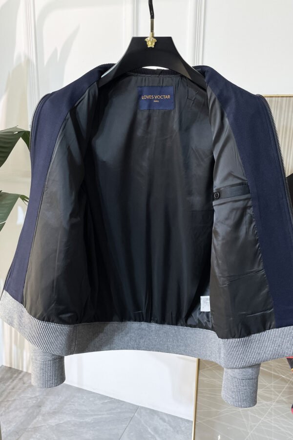 LVE Monogram Panelled Zip-Up Knit Jacket – Navy/Grey