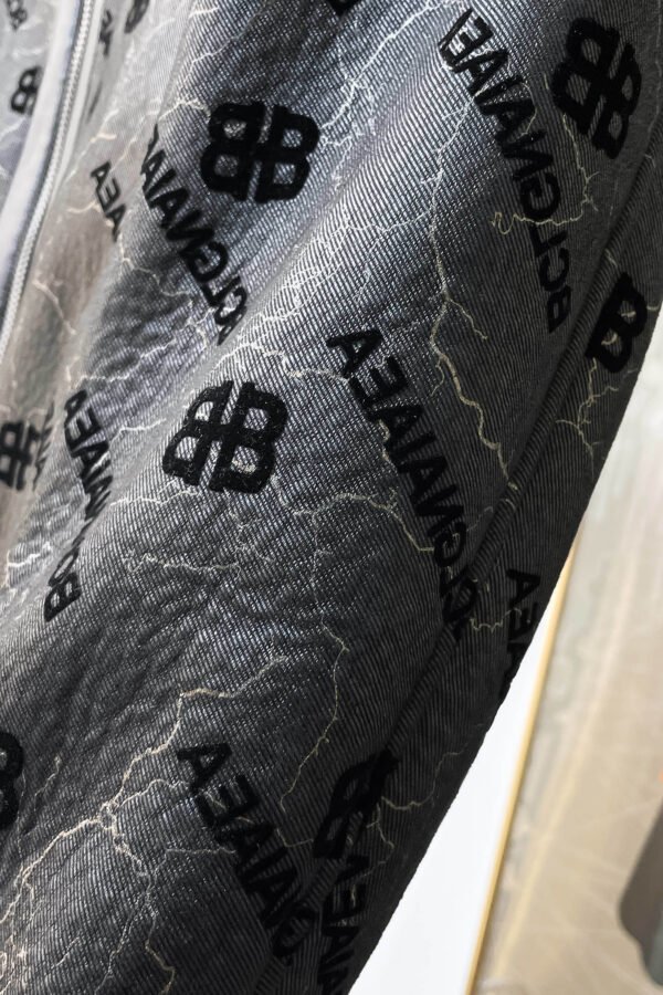 9 BLNCG BB Logo Monogram Textured Leather Jacket - Black