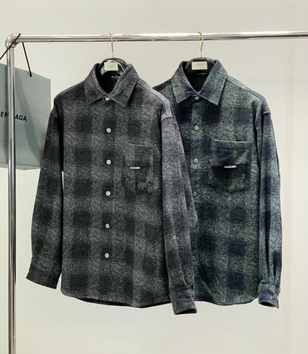 BLNCG Checkered Pattern Flannel Shirt Jacket - Blue Plaid