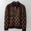 LVE Damier Panel Monogram Zip Knit Jacket – Brown