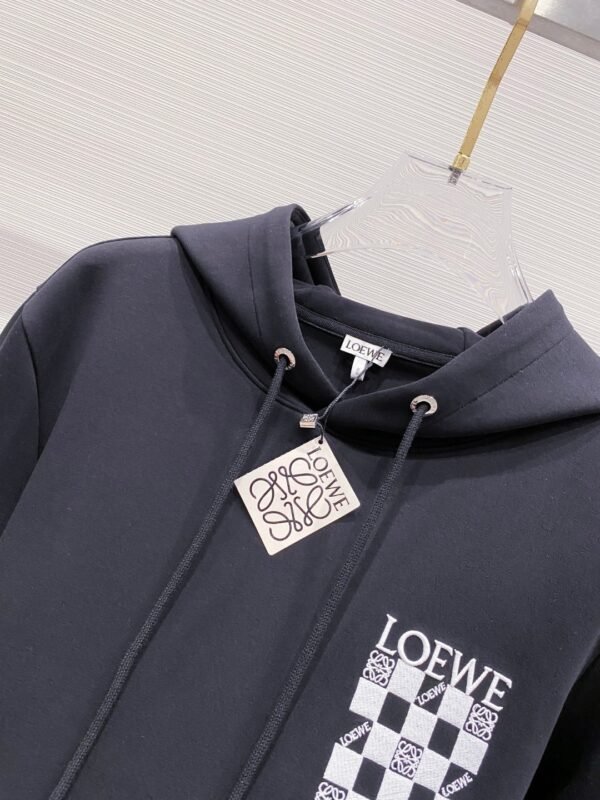 LWE Hooded Jumper with Embroidered  Checkerboard Graphic - Black