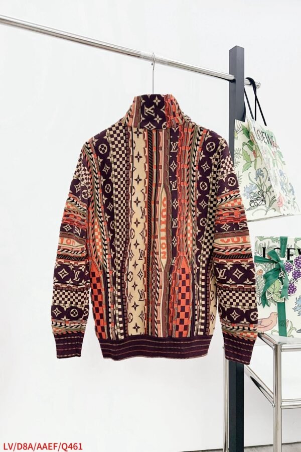 LVE Damier & Monogram Jacquard Zip Jacket – Burgundy Tone