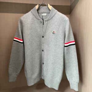 MNCLR Knitted Button Jacket with Stripe Sleeve - Grey