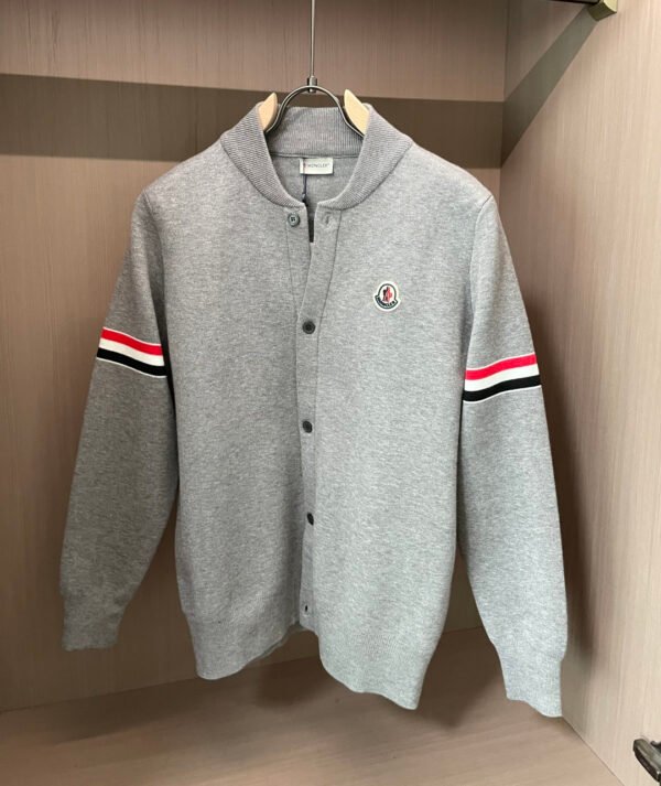 MNCLR Knitted Button Jacket with Stripe Sleeve - Grey