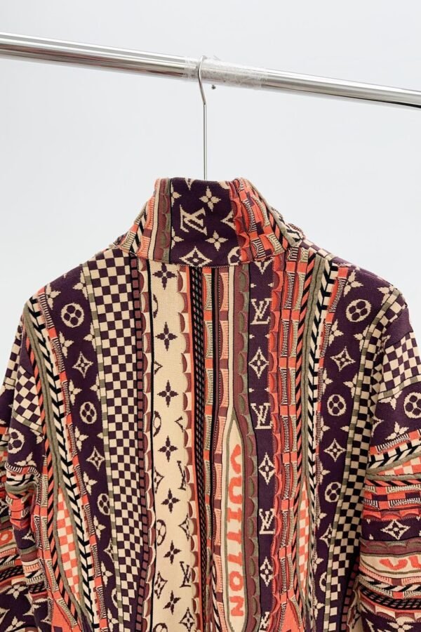 LVE Damier & Monogram Jacquard Zip Jacket – Burgundy Tone