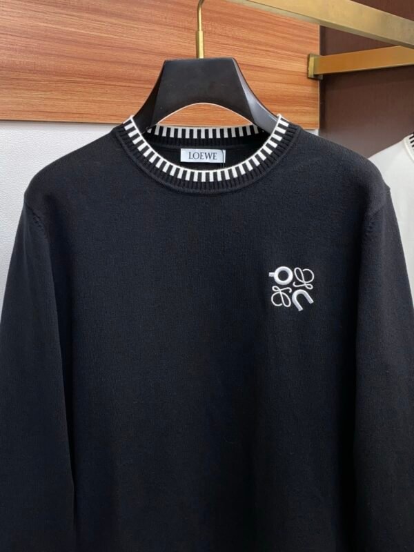 LWE Crew Neck Jumper With Embroidered Logo and Striped Trim - Black
