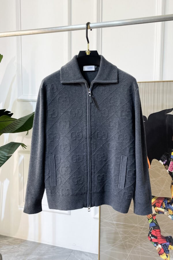 GCCI Collared Zip-Up Knit Jacket