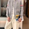 MNCLR Knitted Button Jacket with Stripe Sleeve - Grey