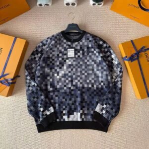 LVE Pixel Check Knit Jumper – Grey & Navy