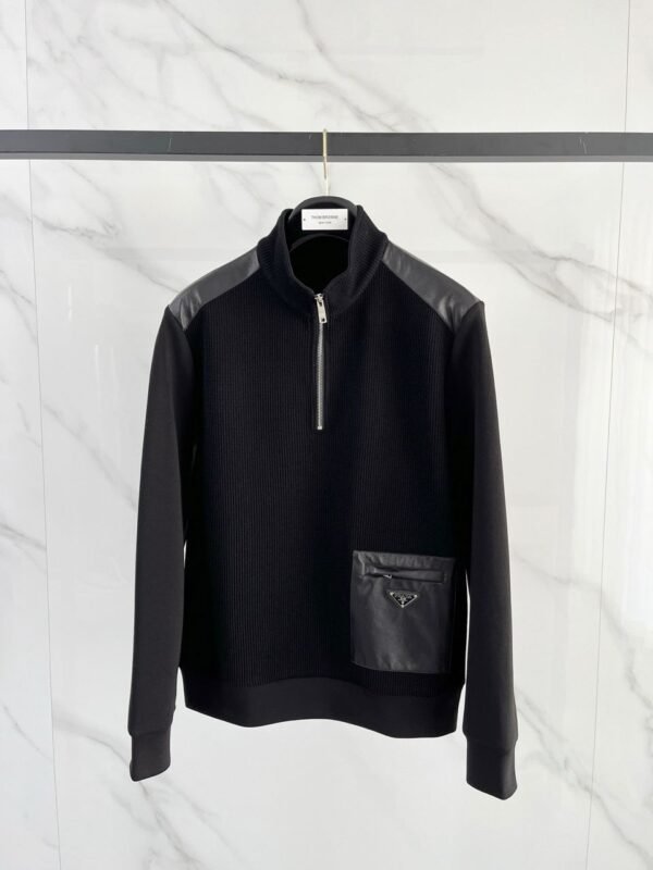 PRDA Black Hybrid Knit Jumper with Patch Pocket