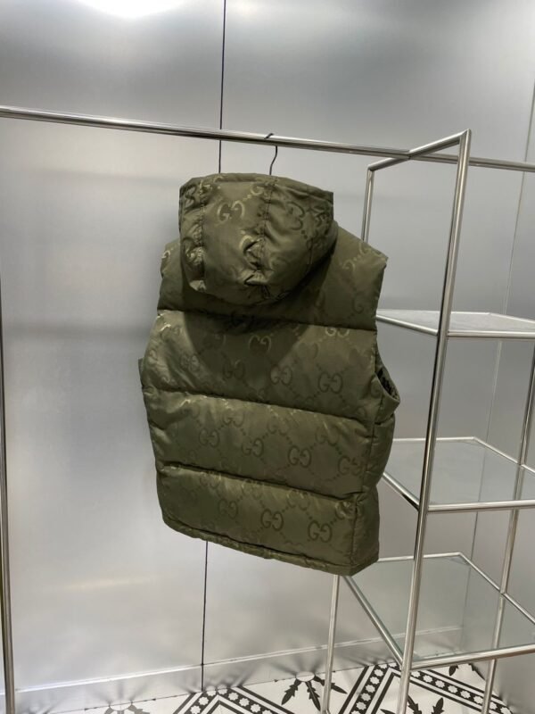 GCCI Monogram Hooded Puffer Gilet – Olive