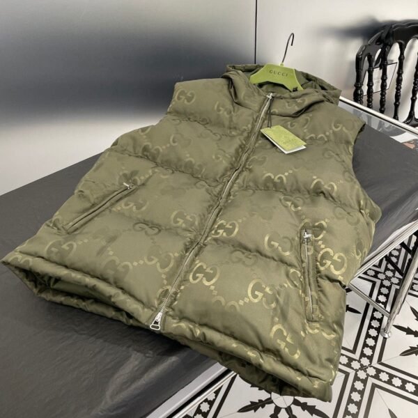 GCCI Monogram Hooded Puffer Gilet – Olive