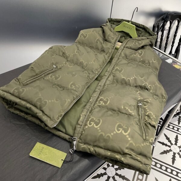 GCCI Monogram Hooded Puffer Gilet – Olive