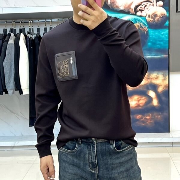 a29e7639 HRMS Crew Neck Jumper with Patch Detail - Dark Brown