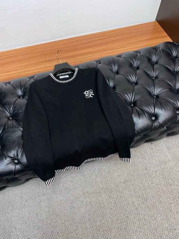 LWE Crew Neck Jumper With Embroidered Logo and Striped Trim - Black