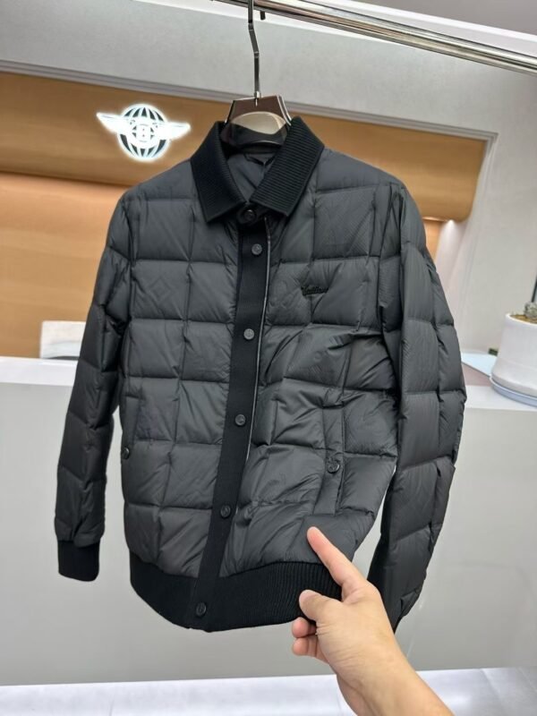 LVE Textured Quilted Jacket with Ribbed Collar – Black