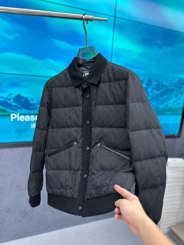 LVE Textured Quilted Jacket with Ribbed Collar – Black