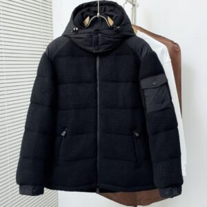 MNCLR Textured Knit Panel Hooded Jacket - Black