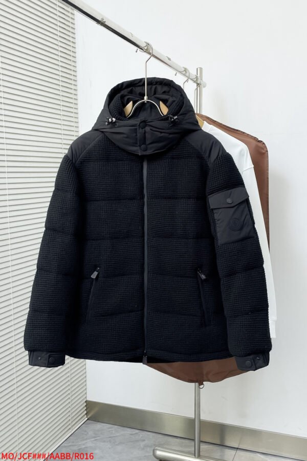 MNCLR Textured Knit Panel Hooded Jacket - Black
