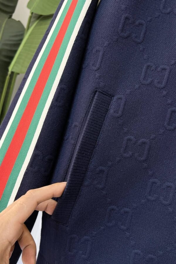 GCCI Zip-Through Jacket with Stripe Sleeves - Navy