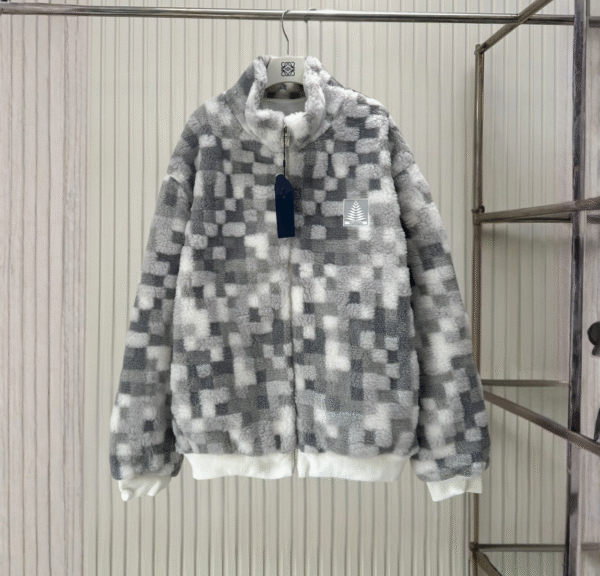 LVE Patterned Zip-Up Fleece Jacket – Grey