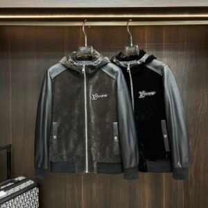 LVE-Inspired Velvet Panel Hooded Jacket – Black / Charcoal