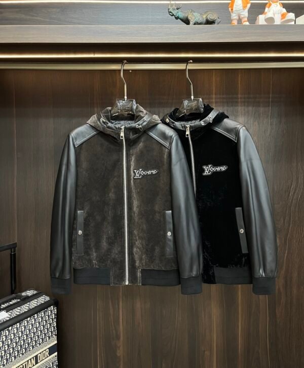 LVE-Inspired Velvet Panel Hooded Jacket – Black / Charcoal