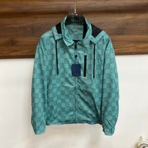 LVE Teal Green Checkered Hooded Zip Jacket