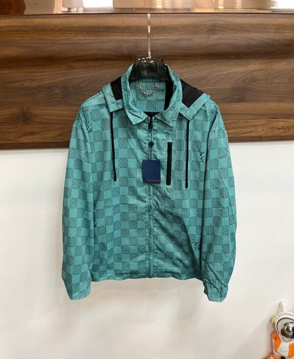 LVE Teal Green Checkered Hooded Zip Jacket