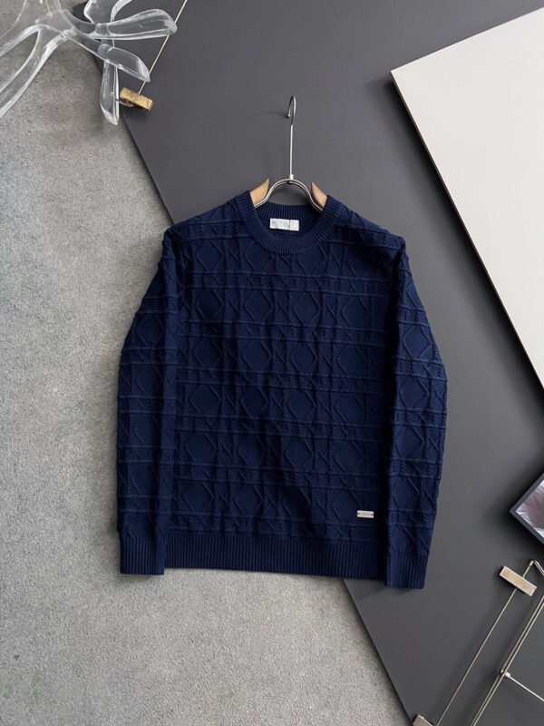 CD Textured Jacquard Crew Neck Jumper - Navy