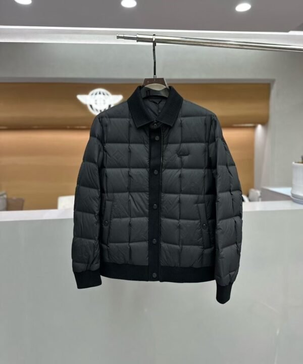 LVE Textured Quilted Jacket with Ribbed Collar – Black