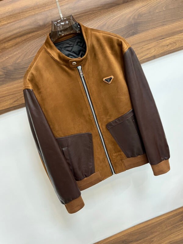 PRDA Contrast Panel Jacket with Logo Patch - Dark Brown