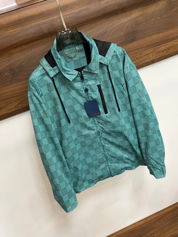 LVE Teal Green Checkered Hooded Zip Jacket